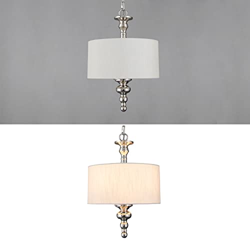 Cawabien Classic Drum Pendant Lighting Fixture, 4-Light Linen Fabric Shade, Semi Flush Mount Ceiling Lights, Polished Nickel Chandelier For Foyer Entryway Hallway Dining Room（Dia 11.75''） #TOP2