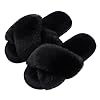 Evshine Women’s Fuzzy Slippers Cross Band Memory Foam House Slippers Open Toe