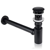 Ketaliria Universal Schwarz Siphon und Ablaufgarnitur Set für Waschbecken mit Überlauf, Flaschensiphon mit Gummimanschette, Mattschwarz Pop Up Ventil Waschtisch Ablaufventil Abflussgarnitur 1 1/4