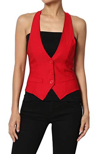 TheMogan Junior's Dressy Casual Racerback Slim Suit Vest Waistcoat Red 3XL