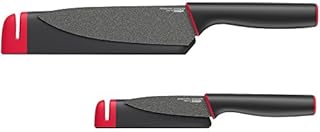 Joseph Joseph Slice and Sharpen Knives with 6 Inch Chef's Knife and 3.5 Inch Paring Knife - Black/Red