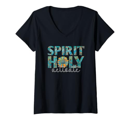 Mujer Spirit Holy Activate Vibrante Texto Inspirador Camiseta Cuello V