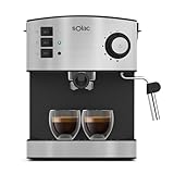 Solac - Cafetera espresso 20 bar | 850W | parada automática | 1 o 2 cafés | 1.6 L | indicador temperatura y funcionamiento | cuchara dosificadora