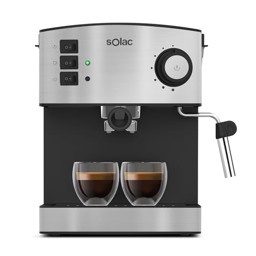 Solac - Cafetera espresso 20 bar | 850W | parada automática | 1 o 2 cafés | 1.6 L | indicador temperatura y funcionamiento | cuchara dosificadora