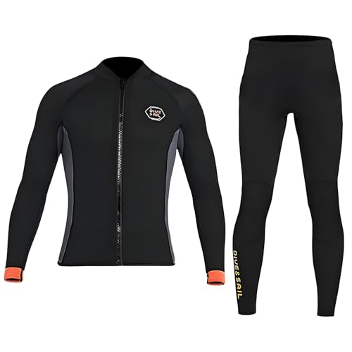 WYYHAA 3MM Neoprene Two Piece Wetsuit, Diving Suit Top and Bottom for Men Women Snorkeling Scuba Diving, Keep Warm, UV Protection,Men,L