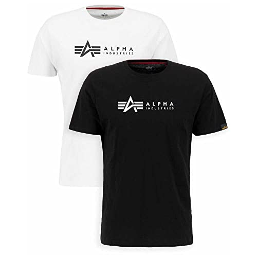 Alpha Industries Herren Alpha Label T 2 Pack T-Shirt, Black/White, L (2er Pack)