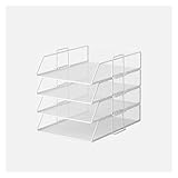 Stackable Paper Tray Desktop Organizer, 4-Tier Metal Mesh Letter Organizers for School Office Multi-Functional Desktop Storage(4-Tier White-SK)