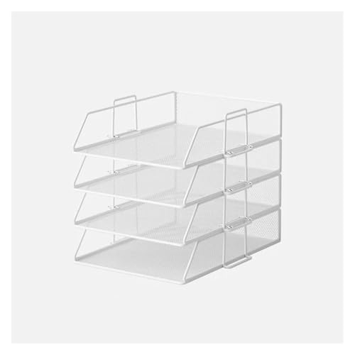 Stackable Paper Tray Desktop Organizer, 4-Tier Metal Mesh Letter Organizers for School Office Multi-Functional Desktop Storage(4-Tier White-SK)
