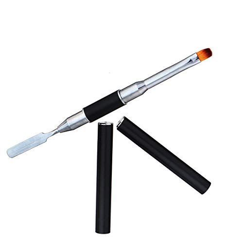 NEJLSD Nail Brush & Picker, Dual-Ended 2 IN 1 Design UV Gel Nail Brush and Spatula Stainless Steel Tool for Nails Extension and Quick Building Gel (Black)