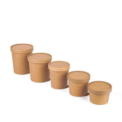 Kitchsy Disposable Kraft Paper Food Containers with Vented Lids - 100-Pack, Various Sizes - Hot Soup, Ice Cream, Noodles, Frozen Yogurt - Takeout, To-Go, Meal Prep (8 oz. / 236 mL)