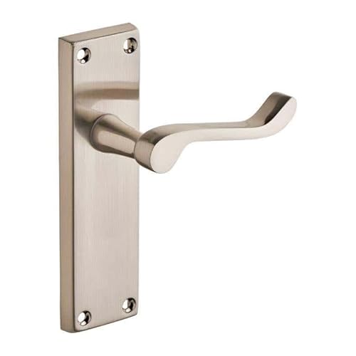 Designer Levers - Victorian Scroll Long Lever Latch Door Handle - Satin Nickel - 1 Pair - Lever Latch Handle - Interior Use - Long Latch