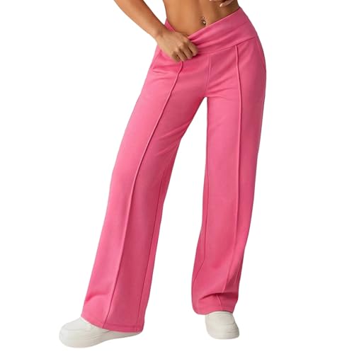 Pantalon large taille haute fluide rose vêtement décontracté sport L