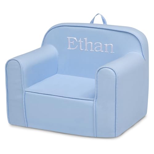 Image of Delta Children Personalized Cozee Chair - Customize with Name - Foam Kids Chair for Ages 18 Months and Up, Powder Blue