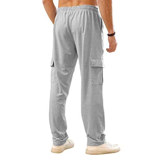 Ctu Mens Workout Cargo Sweatpants Athletic Pants Open Bottom Joggers Casual Baggy Sweatpants With Pockets Lightgrey #TOP6