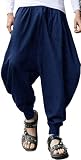 GUDEUBAI Mens Harem Pants Casual Loose Fit Hippie Aladdin Drop Crotch Trousers (XX-Large, C-Navy)