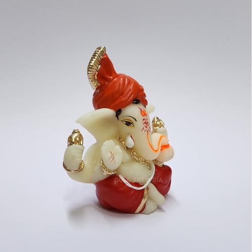 Estatua pequeña de Lord Ganesha en resina roja y naranja miniatura 3