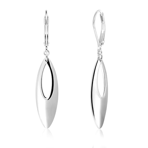 Image of ALEXCRAFT Sterling Silver Dangle Earrings for Women Drop Long Dangle Leaf Earring Silver Hypoallergenic Large Hanging Drop Earring Leverback Earrings for Women Trendy