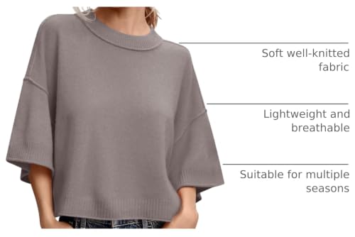 Image of Women's Short Sleeve Cropped Sweaters 2025 Summer Oversized Loose Fit Drop Shoulder Casual Sweater Tops