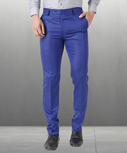 Image of MALENO Men's Slub Effect Solid Trouser | Classic Slim Fit Formal Trousers for Men | Slim Fit Trousers for Men