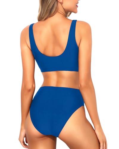 Image of Sporty Bikini Set Two Piece High Waisted Swimsuit Athletic Bathing Suit | Sporty,High Waisted Bottom,U-back,Removable Cups,Athletic,Quick Dry