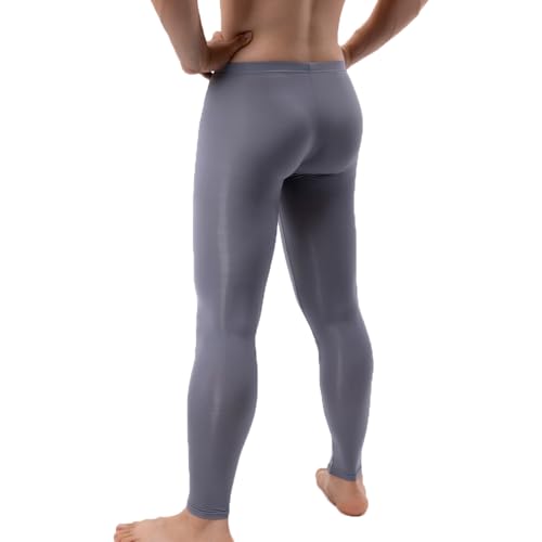 Men's Ice Silk Sheer Leggings Pants Underwear Bottoms Low Rise Elastic Trousers Long Johns4