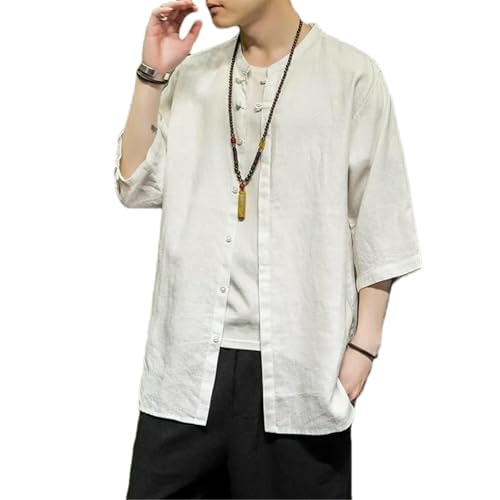 Chemise homme en lin et coton d'inspiration chinoise avec col officier élégant