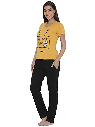 Image of Clovia Women's Cotton Rich Text Print T-Shirt & Pyjama