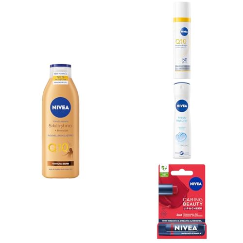 Losyon, Q10 SPF50 Gündüz Yüz Krem 40 ml, Sıkılaştırıcı Bronzluk, 250 ml, Kırmızı Dudak Kremi ve Deodorant