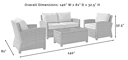 Crosley Furniture Ko70024Wb-Nv Bradenton Outdoor Wicker 4-Piece Seating Set (Loveseat, 2 Arm Chairs, Coffee Table), Weathered Brown With Navy Cushions #TOP2