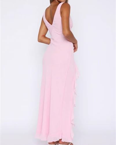 Image of houstil Women's Casual Summer Dress Strap Ruffle Beach Party Maxi Cocktail Evening Holiday Wedding Guest Dresses