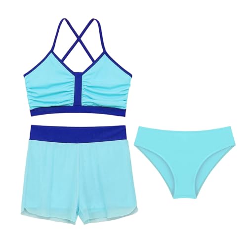 Kids Girls 3Pcs Bikini Sets Solid Color X Back Swim Crop Top Bottom Brief Bathing Suits3