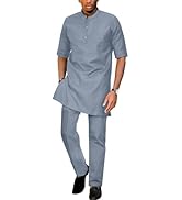ATLYCOLOR African Suit for Men Short Sleeve Shirt Pants 2 Piece Set Outfits Dashiki Nigerian Wedd...