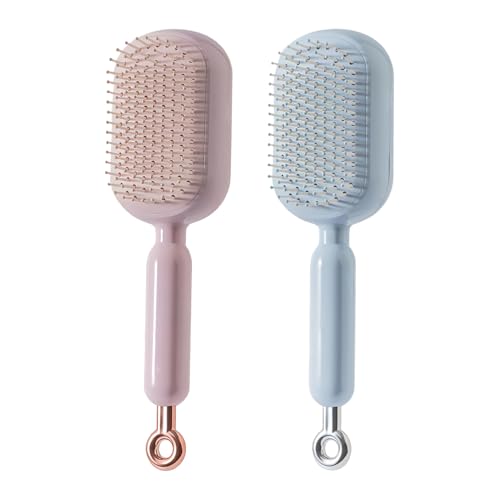 Peine De Masaje, Paquete de 2 Cepillo De Pelo Autolimpiante, Cepillo De Pelo Retráctil, Peine Portátil Con Cojín Para Dar Volumen Al Cuero Cabelludo Para Mujeres Hombres Niñas Niños Rizado Húmedo