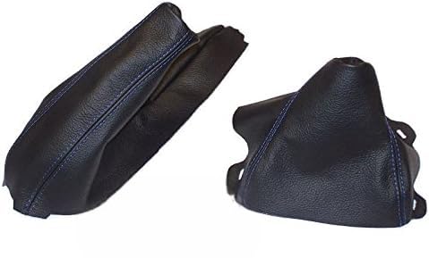 The Tuning-Shop Shift & E Brake Boot Compatible with BMW 1 Series E81 E82 E87 E88 07-13 Black Leather Blue Stitching - for Model with Original Vinyl Boot