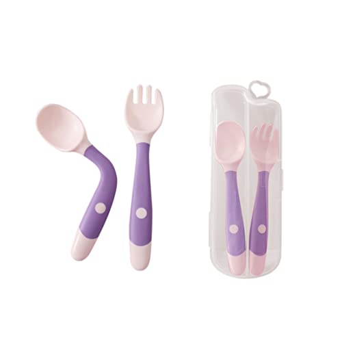 Tomedeks 2pcs Cucchiaio E Forchetta Da Addestramento Per L'alimentazione Del Bambino, Cucchiaio Di Apprendimento Flessibile Resistente Al Calore E Facile Da Impugnare (Purple)