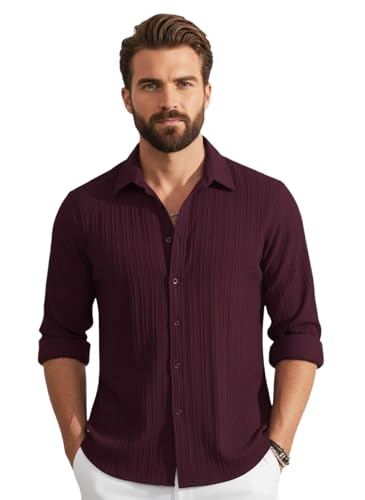 Image of Amazon Brand - INKAST Men's Casual Button Down Shirts Long Sleeve Linen Shirt Fashion Textured Beach Summer Shirt
