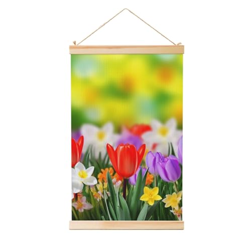 Fleurs de printemps vintage : peinture murale suspendue pour salon cosy