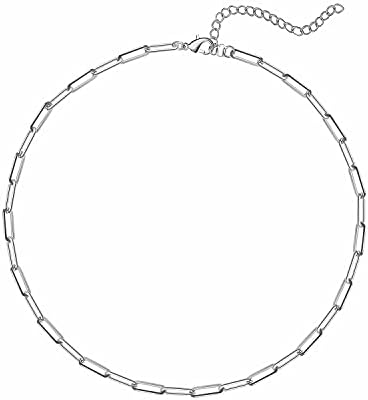 Silver Paperclip Chain Necklace for Women Silver Paperclip Necklace Silver Link Chain Necklace Rectangle Oval Chain Link Necklace Simple Silver Choker Necklace Gold Chain Necklace Dainty Jewelry