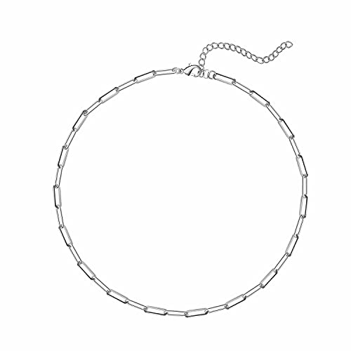 Silver Paperclip Chain Necklace For Women Silver Paperclip Necklace Silver Link Chain Necklace Rectangle Oval Chain Link Necklace Simple Silver Choker Necklace Gold Chain Necklace Dainty Jewelry #TOP28