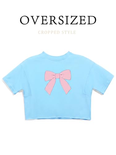Image of Girls Athletic Oversized Crop Tops Kids Drop Shoulder Short Sleeve T Shirts Workout Tees 5-14 Years