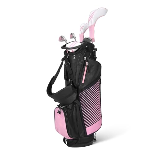 Amazon Basics Golf Club Set, 6- Piece with Stand Bag, Oversized Clubface, Low Center of Gravity, Right Handed, Pink/Black