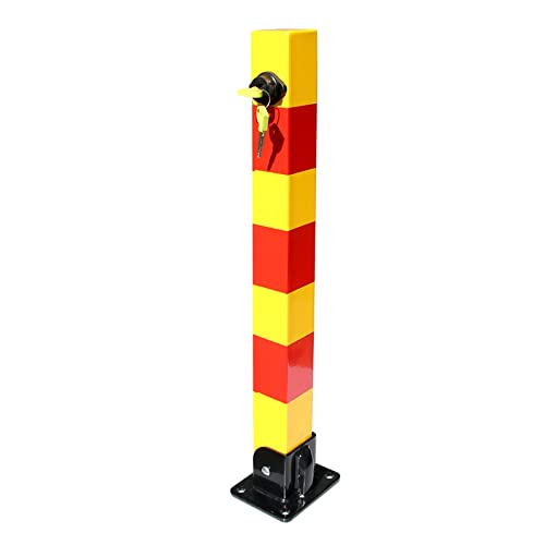 Foldable Parking Bollard Lock Heavy Duty Steel Square Post Fold Down Post Foldable Barrier Security Park Sign For Driveways Garage Parking Block Parking Assistant For Garage Pole Bright Yellow-Red