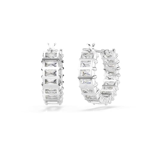 Swarovski Matrix hoop earrings, Baguette cut, White, Rhodium Finish4