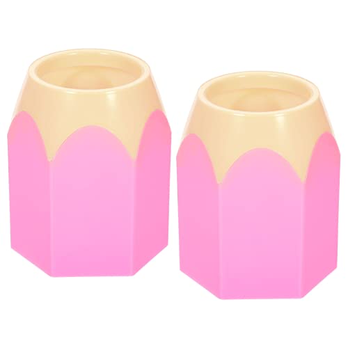 PATIKIL Portalápices, paquete de 2 recipientes de plástico para bolígrafos, brochas de maquillaje, organizador de escritorio para oficina y hogar, color rosa