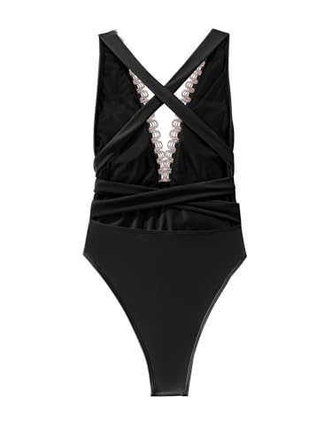 Image of Lilosy Sexy Tie Criss Cross Plunge One Piece Thong Swimsuit High Cut Brazilian Bathing Suit