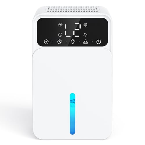 Deshumidificador Eléctrico 1500ML, Apagado Automático, Luz de 7 Colores, Portátil, Temporizador, Deshielo Automático, Modo de Sueño Ultra Silencioso, Deshumidificador para Baño, Dormitorio