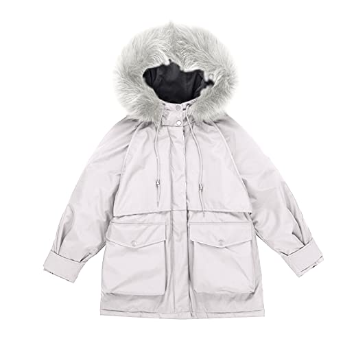 Dfdgbd Women Fashion Coat Outerwear Long Warm Solid Cotton-Padded Jacket Large Pocket Hooded Long Long Sleeve Fleece (White, L) #TOP5