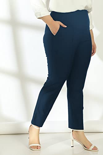 Image of AMYDUS Plus Size Women Crease Seam Tummy Shaper Pants | High-Waist | Stretchable | Straight Fit | Wide Waistband | 2 Pockets | Cloud Soft Fabric | Tummy Tucker Jeggings for Women - XL to 9 XL