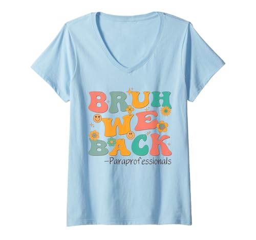 Women's Bruh We Back to School Paraprofessional Groovy para Vintage V-Neck T-Shirt