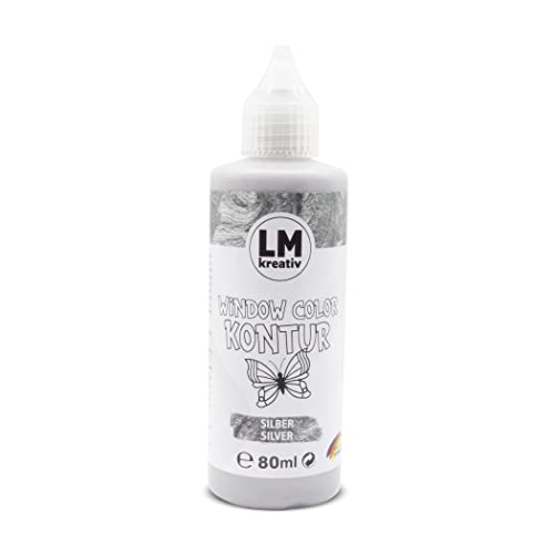 LM Window Color Contur Peinture pour fenêtre 80 ml – Argenté – Pour bricolage et peinture – Décoration amovible pour fenêtre dans la chambre d'enfant, sur bouteilles, miroirs ou carreaux – Peinture de